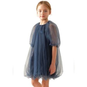 Marc & Janie Girls Bubble Princess Mesh Navy Blue Dress Size 11-12 Years Old